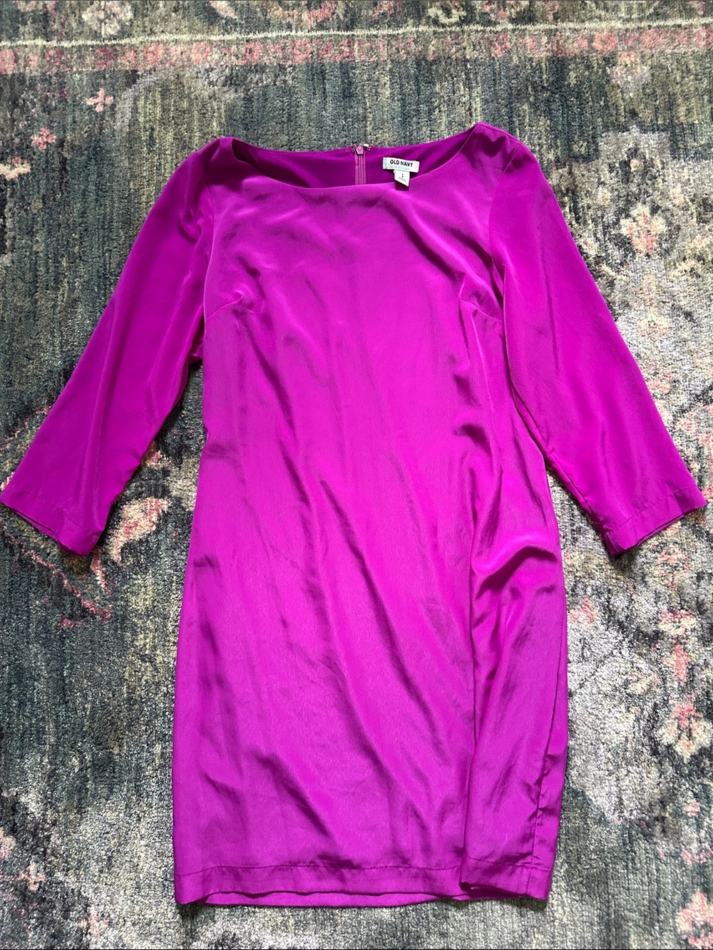 Old Navy Bright Magenta 3/4 Sleeve Sheath Formal Slip Dress Like New Size Small